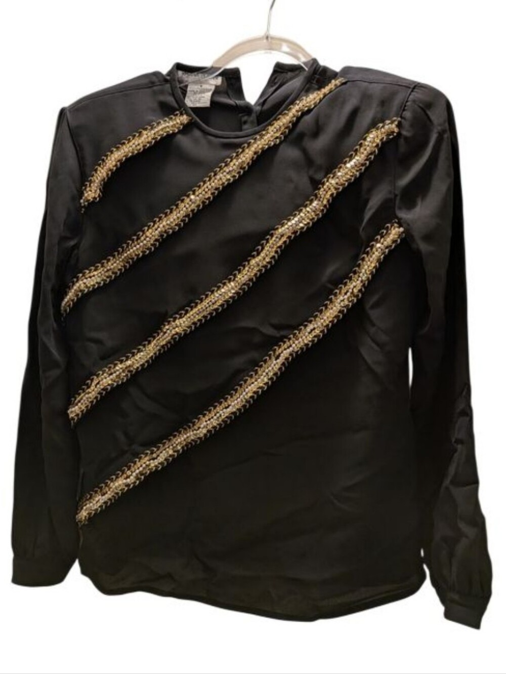 Vintage Regina Porter Black Long Sleeve Top with Diagonal Gold Trim Size 4